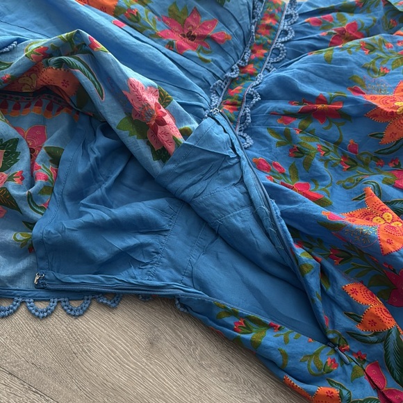 Farm Rio Women’s Blue Tropical Midi Layered Tiered Tapestry Dress Medium NWT - Picture 14 of 16